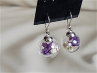 Glass globe with dry flowers women dangle earrings