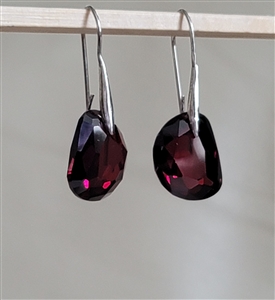 Elegant silver tone Burgundy glass dangle earrings