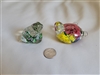 Two small solid clear art glass animal figurines frog with millefiori and turtle with multicolored spatter glass interior preowned