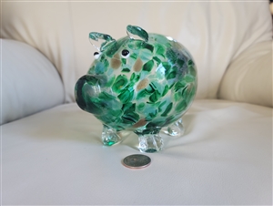 Cute art glass pig green speckled pattern