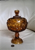 LE Smith lidded compote amber glass Moon and Stars