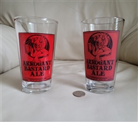 Arrogant Bastard Ale tow beer drinking glasses