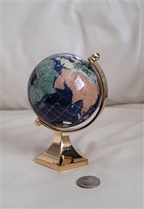 World globe brass stand gems semi precious stones