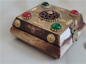 Bone carved  ornate beaded box with brass decor