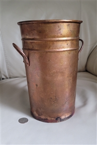 Handcrafted copper bucket wit 2 handles primitive art decorative display storage container