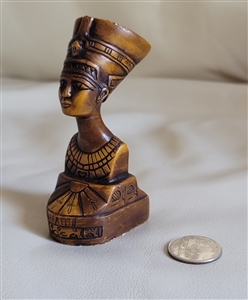 Antiqued brown composite resin Egyptian Queen Nefertiti miniature bust paperweight figurine preowned
