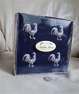 Ivy Hall vintage beautiful silver tone metal Roosters napkin holders.