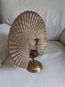 Antique brass peacock stand with tray