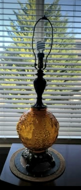 vintage table lamp amber glass grapes mid century preowned
