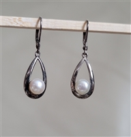 Vintage Sterling Pearl insert teardrop dangle earrings, women's jewelry.