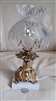 Brass color vintage electric lamp with glass shade