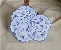 White and blue cotton embroided 6 coasters set