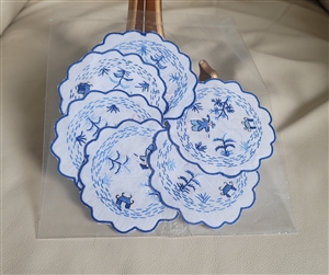 White and blue cotton embraided 6 coasters set