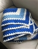 Vintage hand crochet blue and white diamond pattern afghan blanket