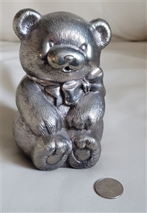 Metal cast bear money bank in silver gold colors