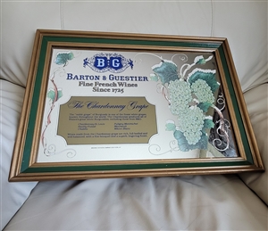Vintage Barton and Guestier BG Fine French Wine framed mirror advertising The Chardonnay Grape for bar decor