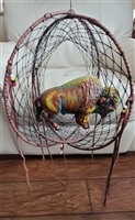 Artisan bison dreamcatcher with triple leather hoops