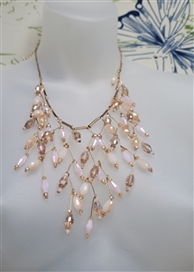 Metallic glass beads waterfall necklace gold chain