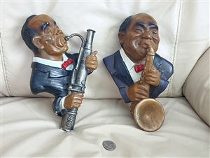 Vintage basson and saxophone two jazz players wall decor plaques for interior decor