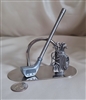 Golf bag with golf club pen holder silver metal