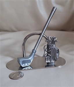 Golf bag with golf club pen holder silver metal