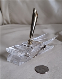 Vintage clear lucite pen holder,clothes pin design