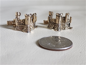 Castle design cufflings set by Swank gold tone metal elegant collectible vintage accessories
