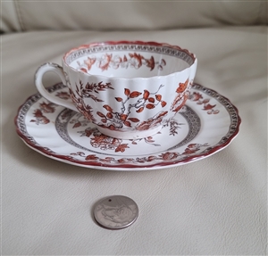 Copeland Spode Indian Tree teacup and saucer with orange earth toned transferware