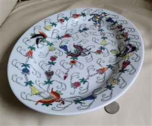 Large 14 inch Chinese porcelain oval platter with hand-painted butterflies and flowers