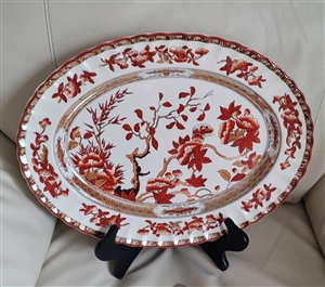Spode Indian Tree platter with orange floral tree and scalloped rim