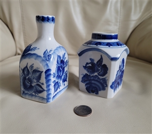 Russian Gzhel white and blue porcelain bottles 93