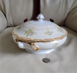 Antique Noritake hand painted floral covered vegetable dish with gold trim