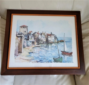 Lucien Delarue Place du Tertre Montmartre vintage offset lithograph Sacre Coeur architecture frame