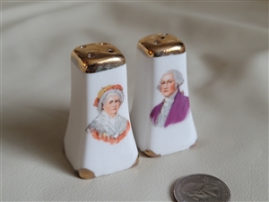 Vintage George and Martha Washington porcelain salt and pepper shakers with gold trim and portraits