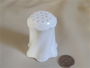 Antique Rosenthal Germany white embossed porcelain sugar sifter with Victorian swirl pattern scalloped base and historical RC backstamp