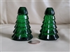 Green glass Christmas tree shakers set
