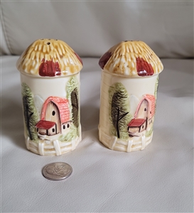 Cottage shaped porcelain salt pepper shakers Japan