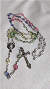 Rosary with clear but colorful beads metal cross