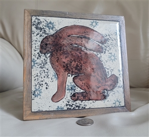 Handmade ceramic art tile jackrabbit trivet wood frame home decor