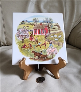 Franciscan tile art with schoolyard scenery USA