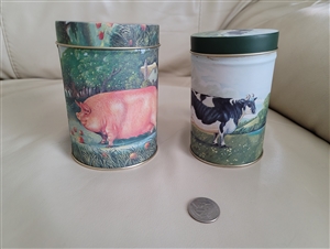 Cottage Chic cows and pigs two tin boxes storage