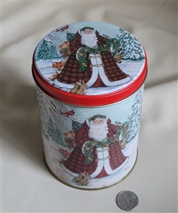 Tall lidded tin with Santa decor storage box