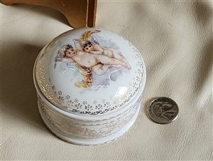 Hand painted round porcelain trinket jewelry box
