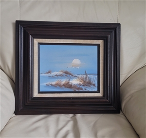 G Heston Beach Dunes vintage oil painting framed