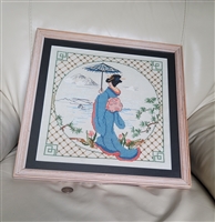 Geisha needle point cross stitch framed picurure