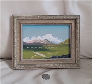 Japanese mountains oil painting in wooden frame