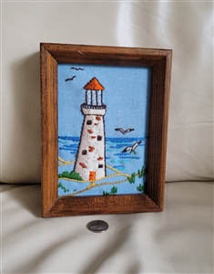 Vintage crewel embroidery Lighthouse picture decor