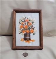 Handcrafted crewel floral bouquet framed decor