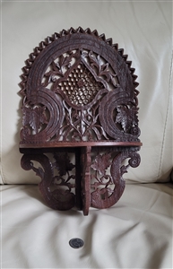 Ornate hand carved exotic wood floral shelf India