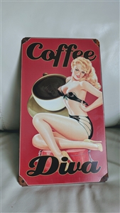 Colorful metal sign Pinup Coffee Diva wall decor